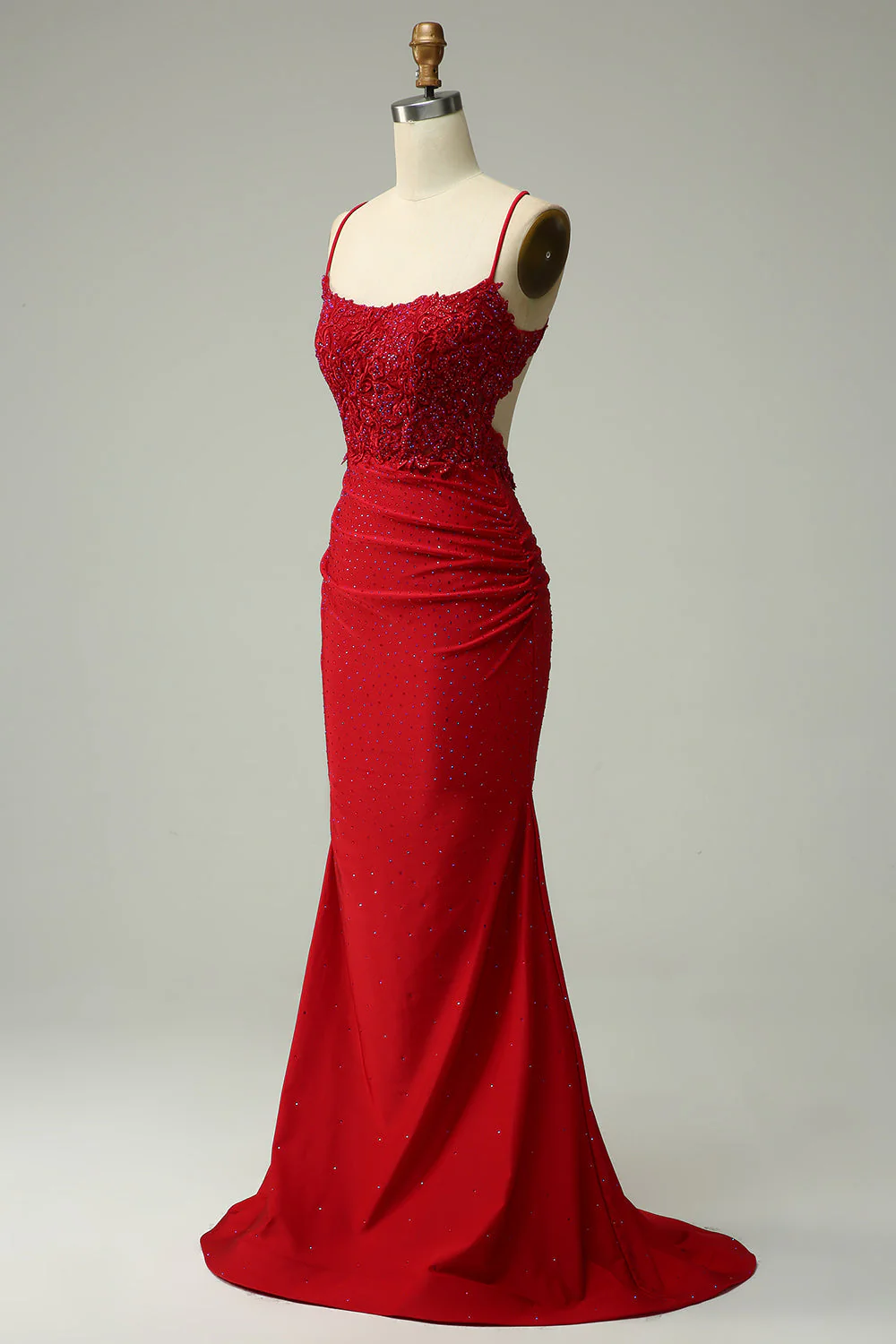 Robe de soirée sirène à col halter bleu royal avec appliques - Image 12