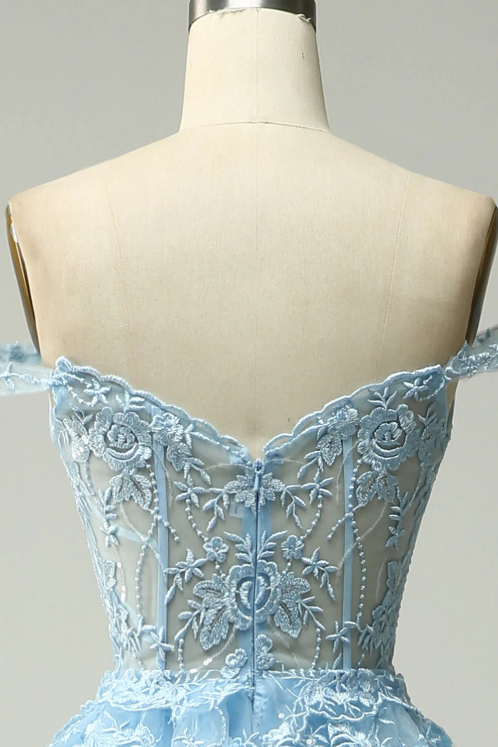 Robe de bal longue bleue princesse à une épaule avec appliques - Image 6