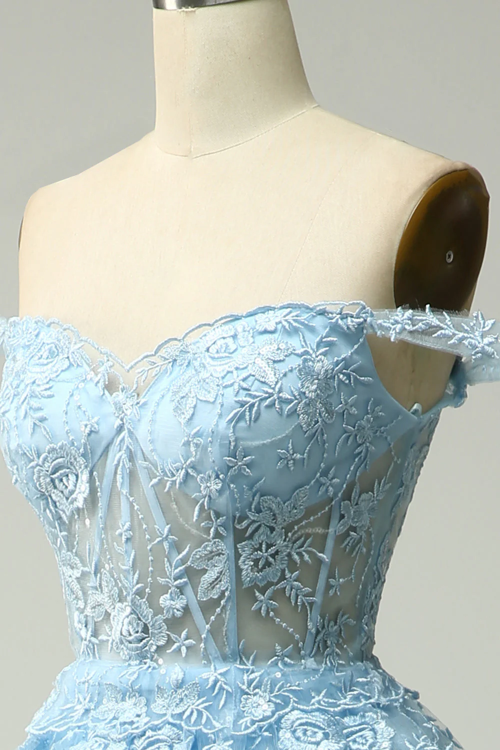 Robe de bal longue bleue princesse à une épaule avec appliques - Image 5