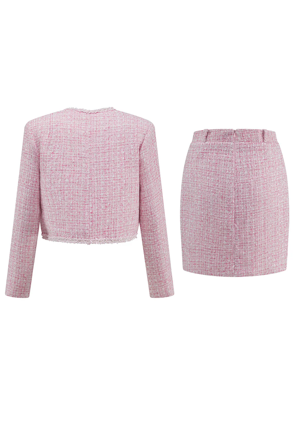 Tenues courtes 2 pièces en tweed rose pour les retrouvailles - Image 2