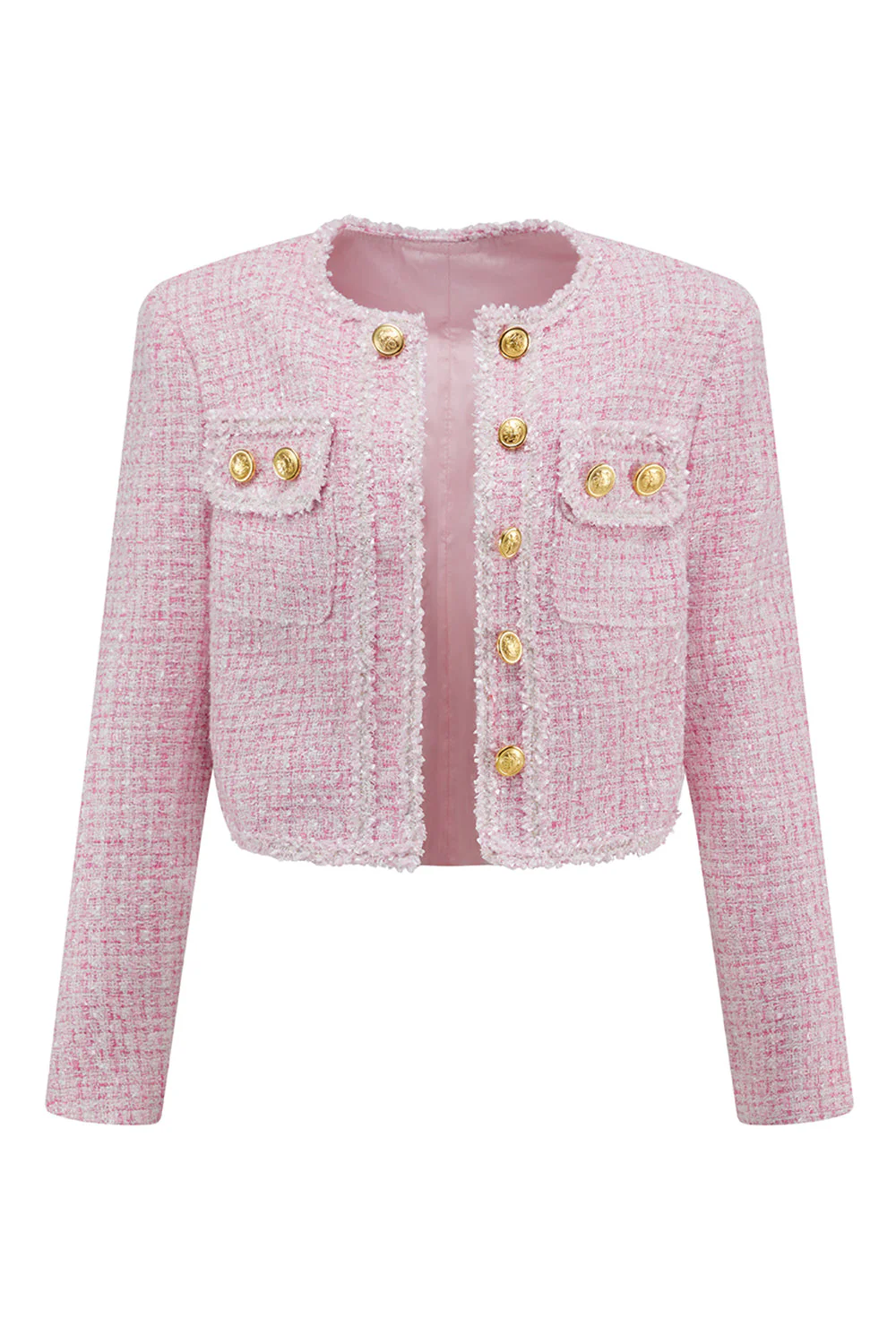 Tenues courtes 2 pièces en tweed rose pour les retrouvailles - Image 5