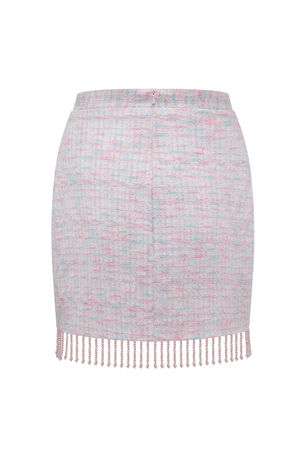 Tenues de bal 2 pièces en tweed rose clair avec franges - Image 8