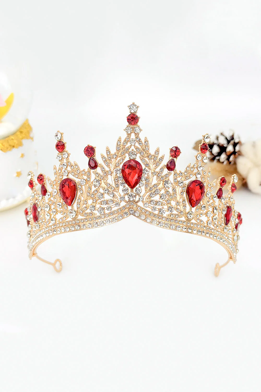 Tiare corona de la Reine du bal de bal en cristal dorée et bleue royale - Image 9