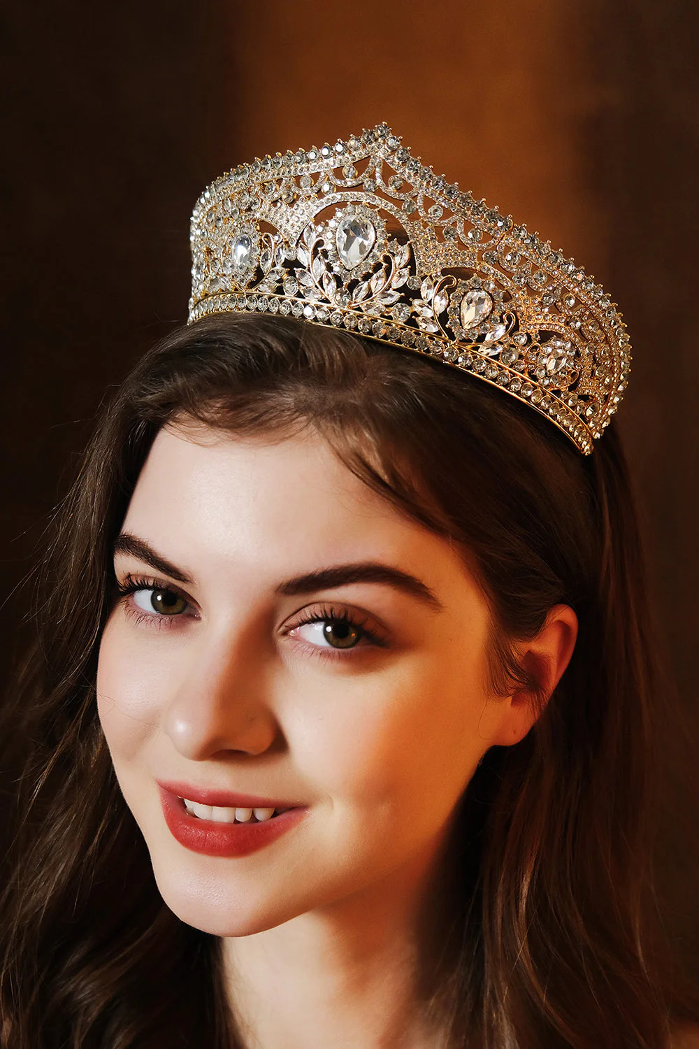 Tiare de luxe Princesse en Cristal Couronne d’Or - Image 3