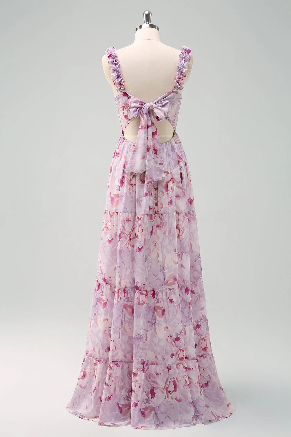 Trapèze gris violet spaghetti bretelles Floral longue robe de demoiselle d’honneur - Image 2