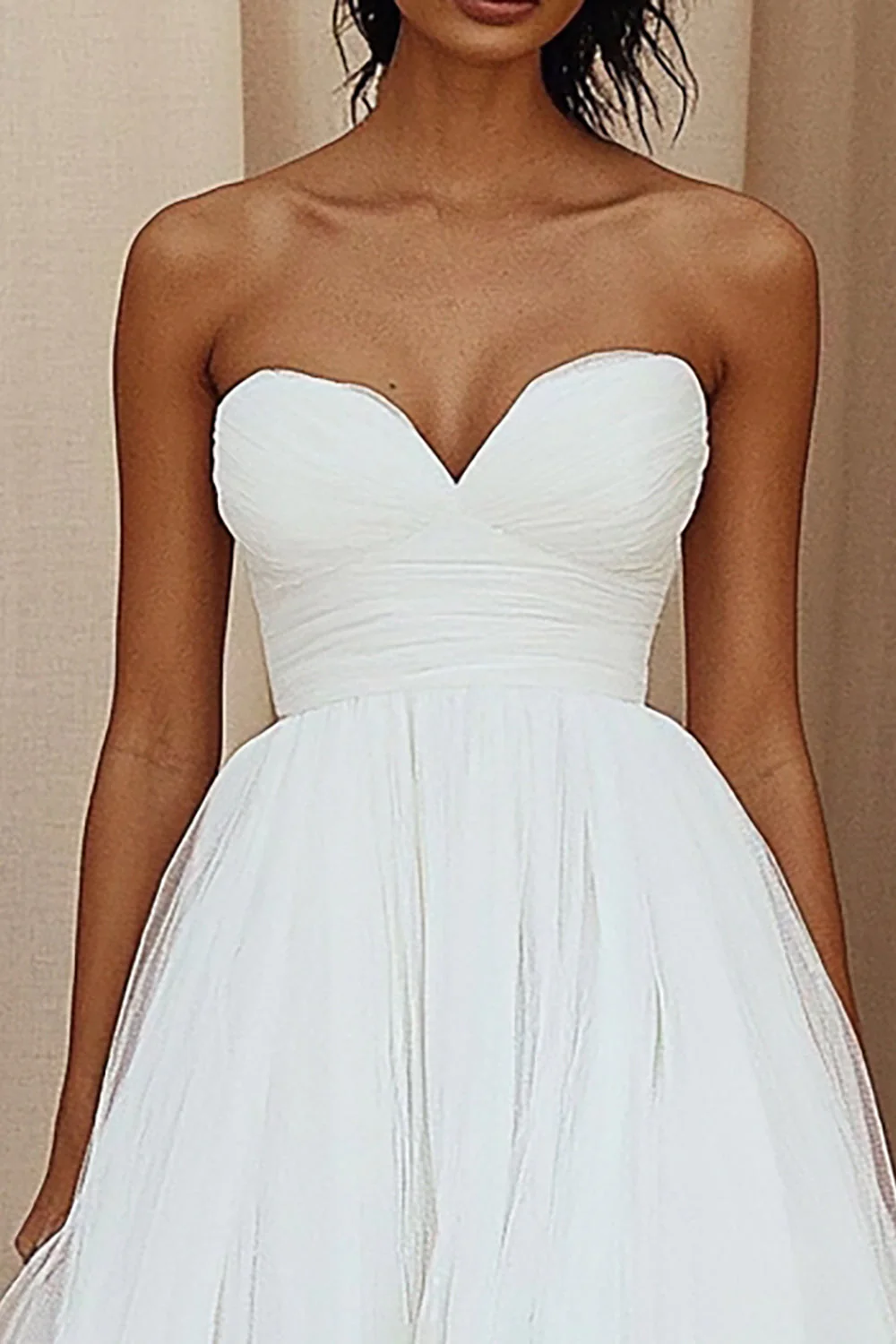Trapèze Sweetheart Tulle Longueur cheville Petite Robe Blanche - Image 2