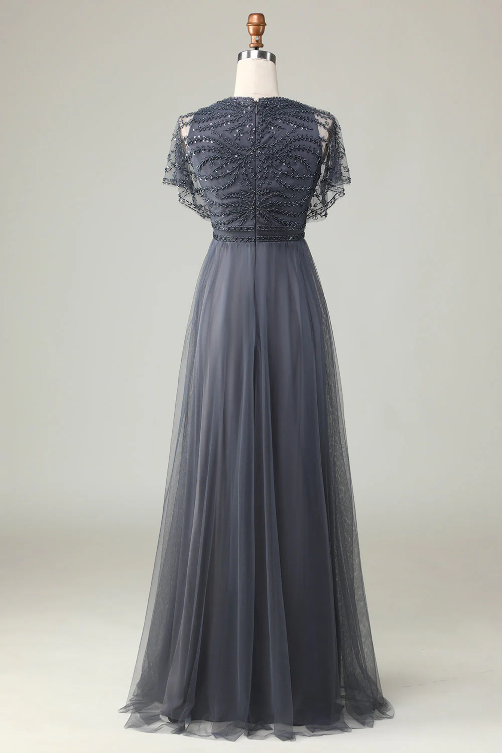 Robe de demoiselle d’honneur trapèze en tulle eucalyptus ornée de paillettes et de perles - Image 10