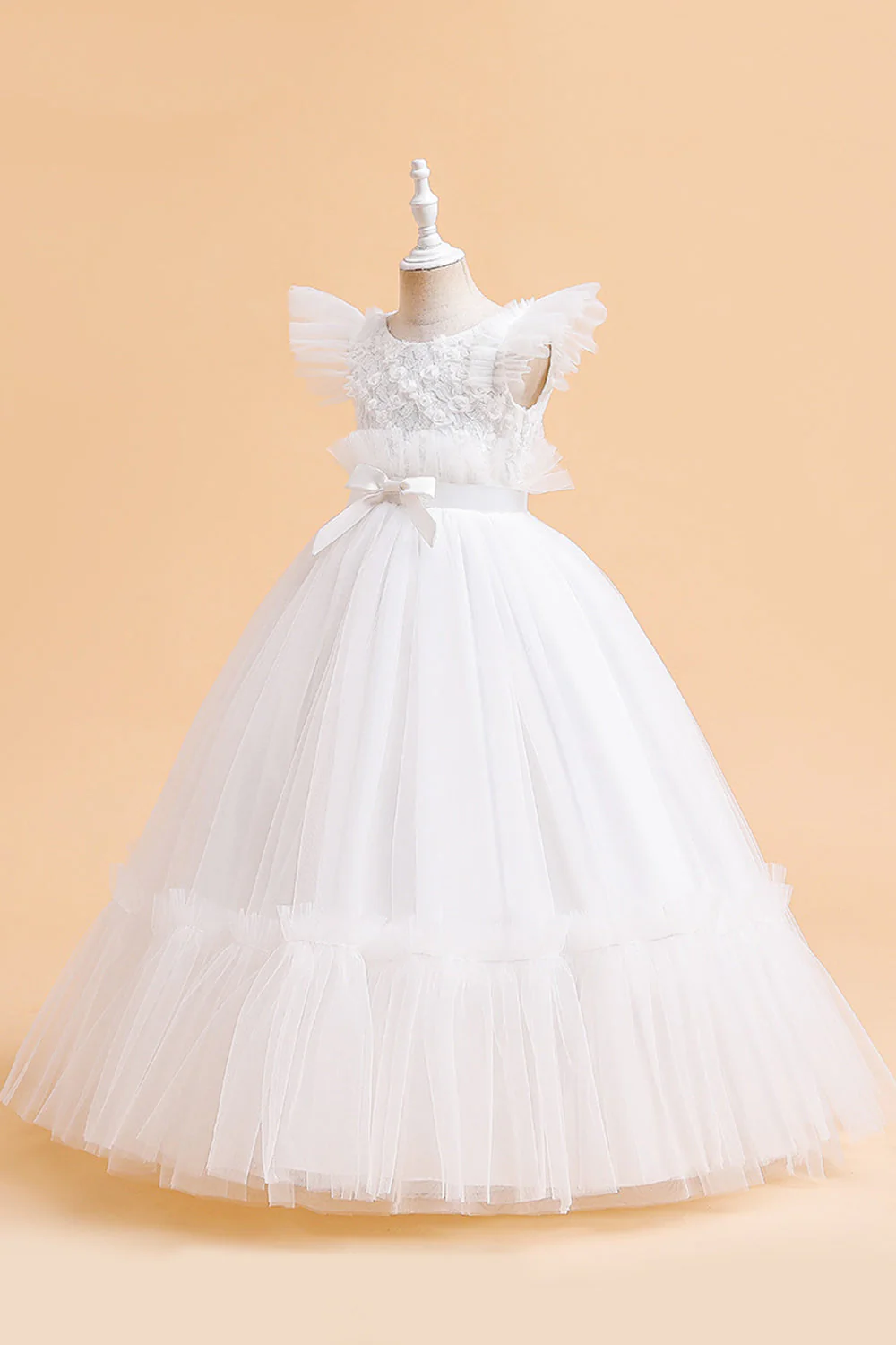 Tulle A Line Champagne Robe Fille avec Nœud - Image 13