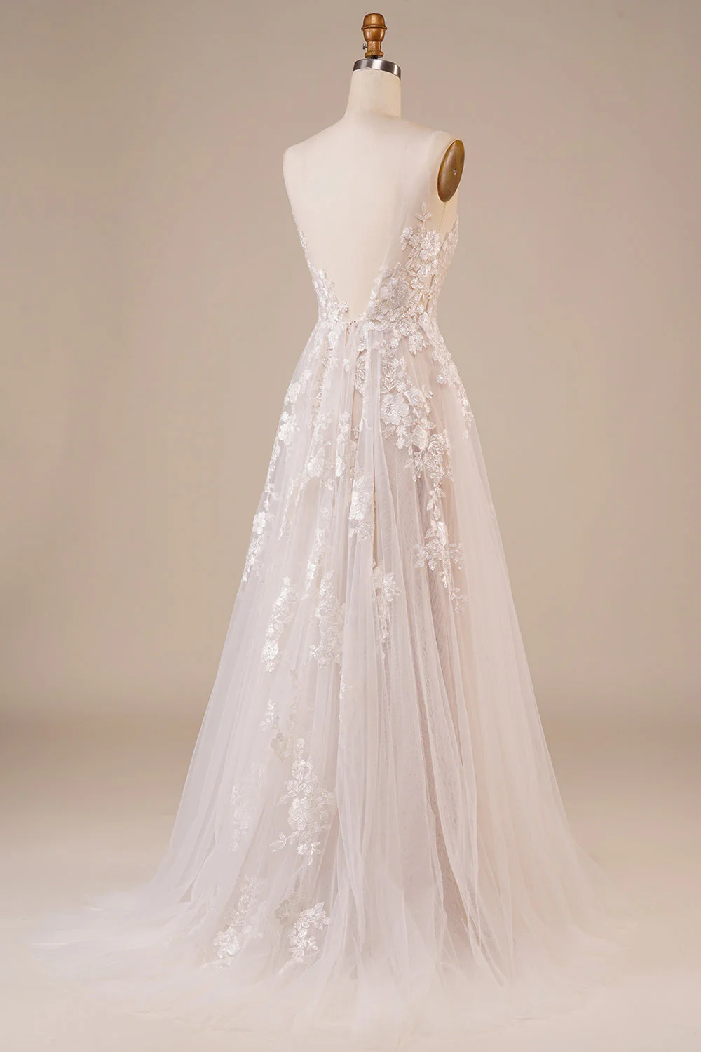 Robe de mariée longue en tulle dos nu ivoire avec Broderie - Image 2