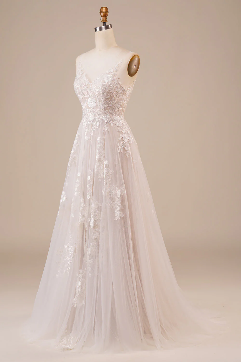 Robe de mariée longue en tulle dos nu ivoire avec Broderie - Image 3