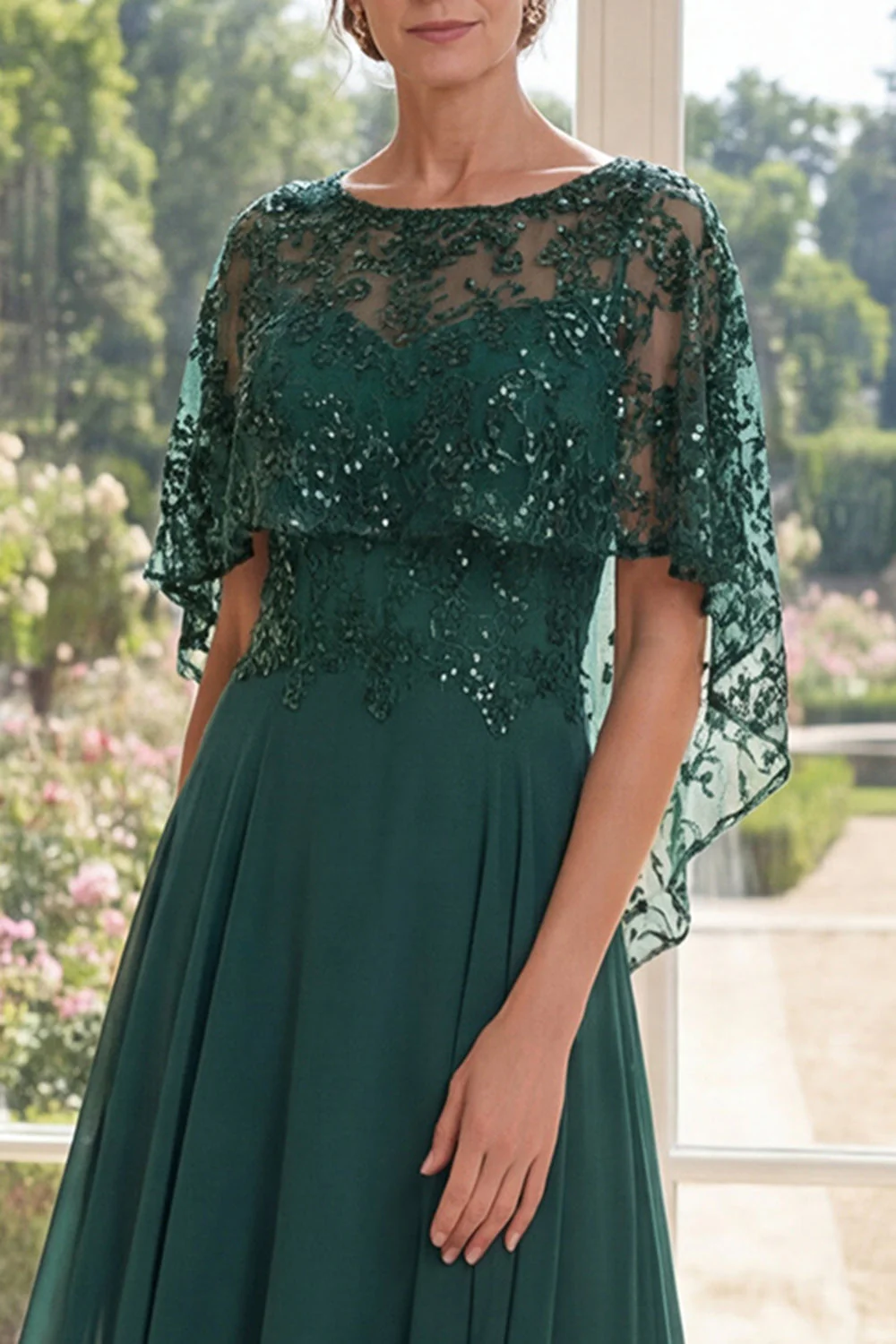 Tulle robe longue de mère de la mariée à perles vert foncé - Image 3