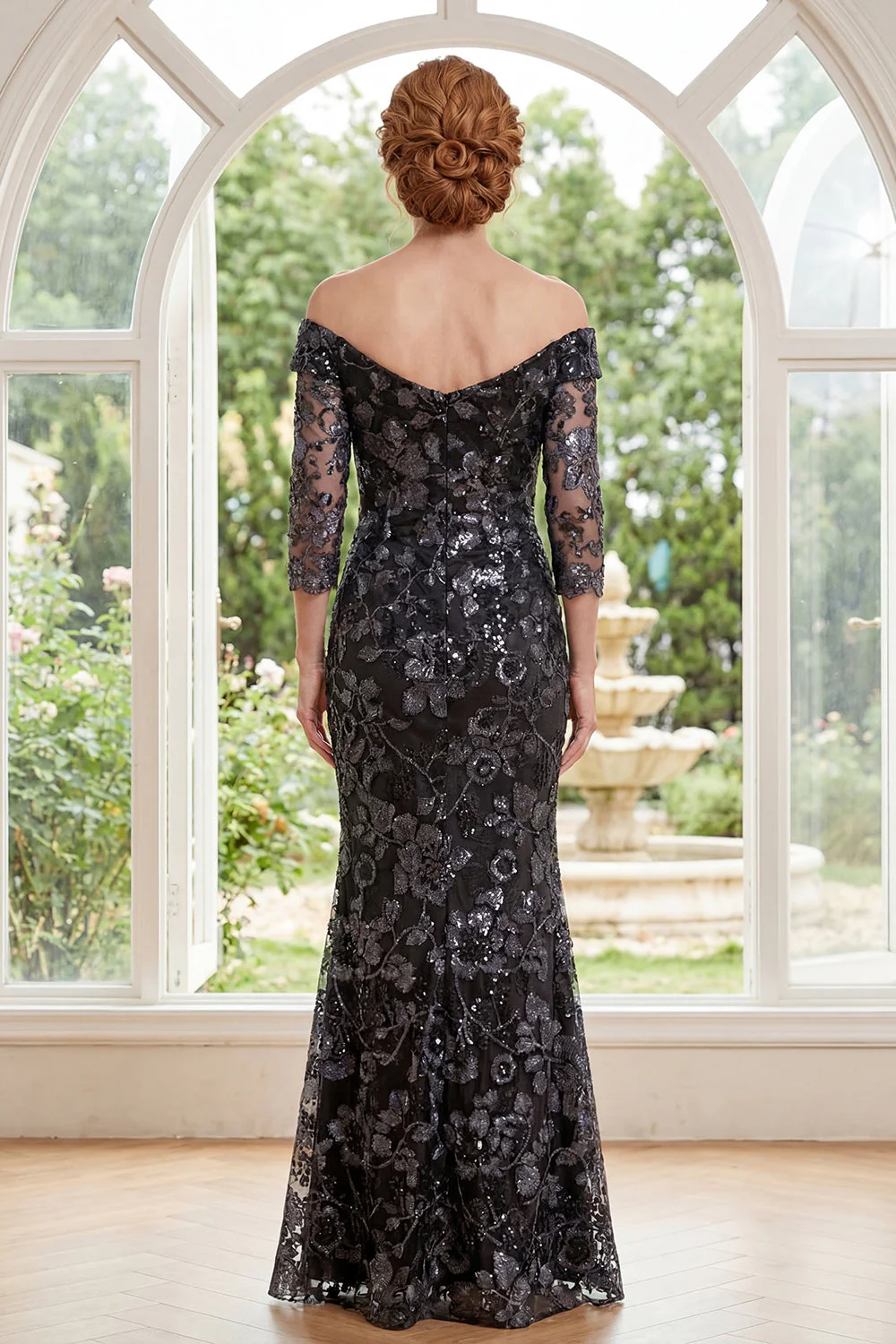 Tulle sirène noire sur l’épaule Applique robe de la mère de la mariée avec perles - Image 2