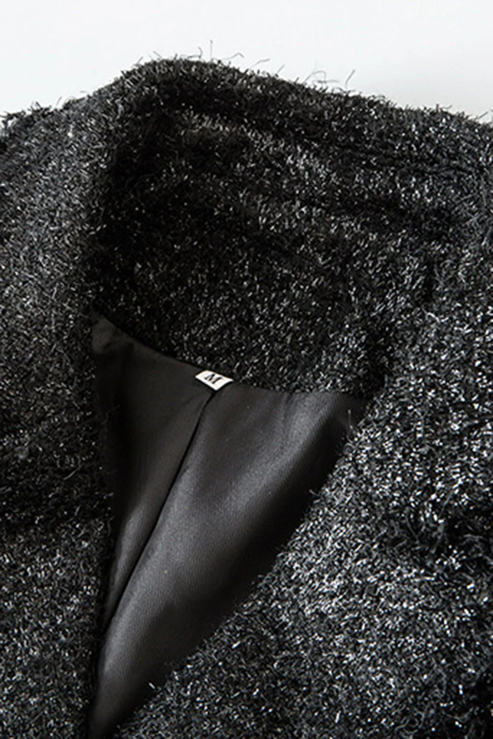Veste femme en tweed noir à revers cranté avec ceinture - Image 3