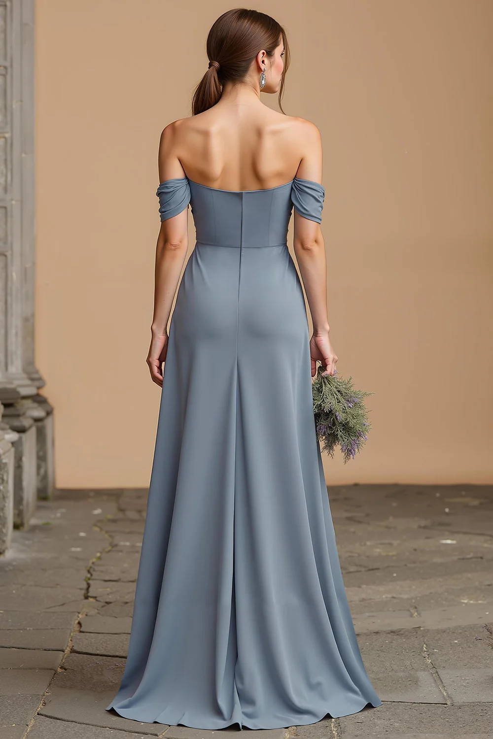 Twilight Long Une Ligne Épaule Dénudée Robe de demoiselle d’honneur avec fente - Image 2