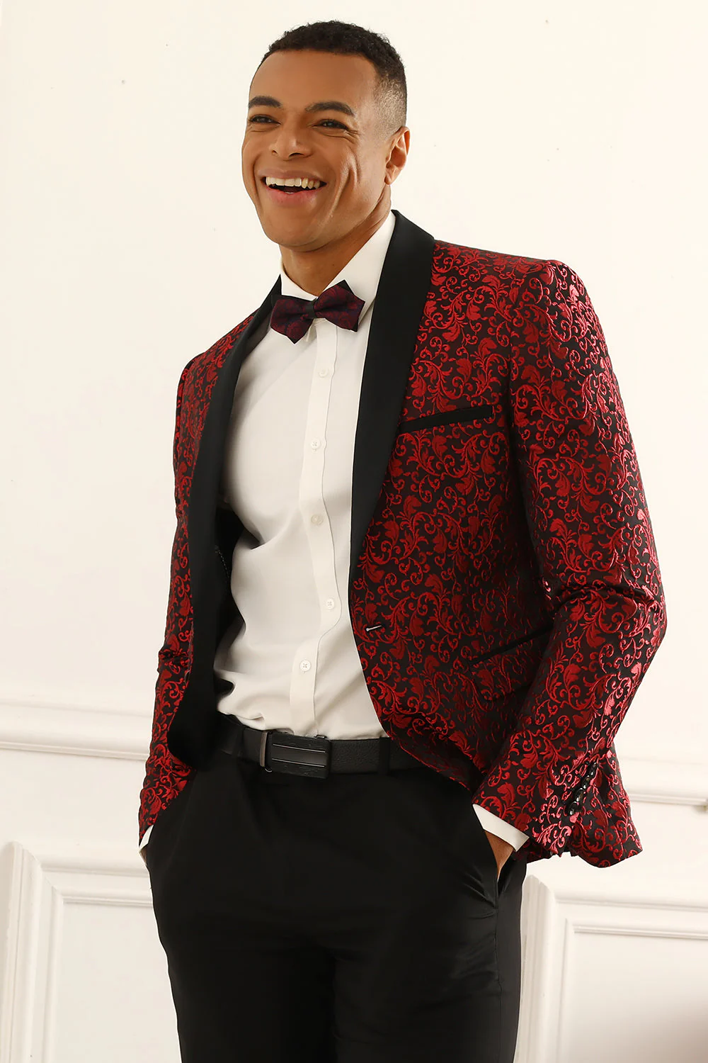 Un bouton Châle blanc Revers Jacquard Blazer de bal pour hommes - Image 11