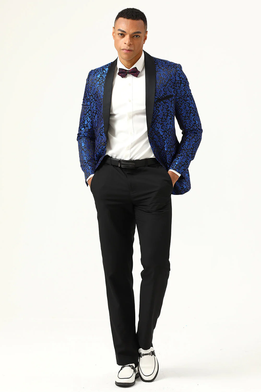 Un bouton Châle blanc Revers Jacquard Blazer de bal pour hommes - Image 12