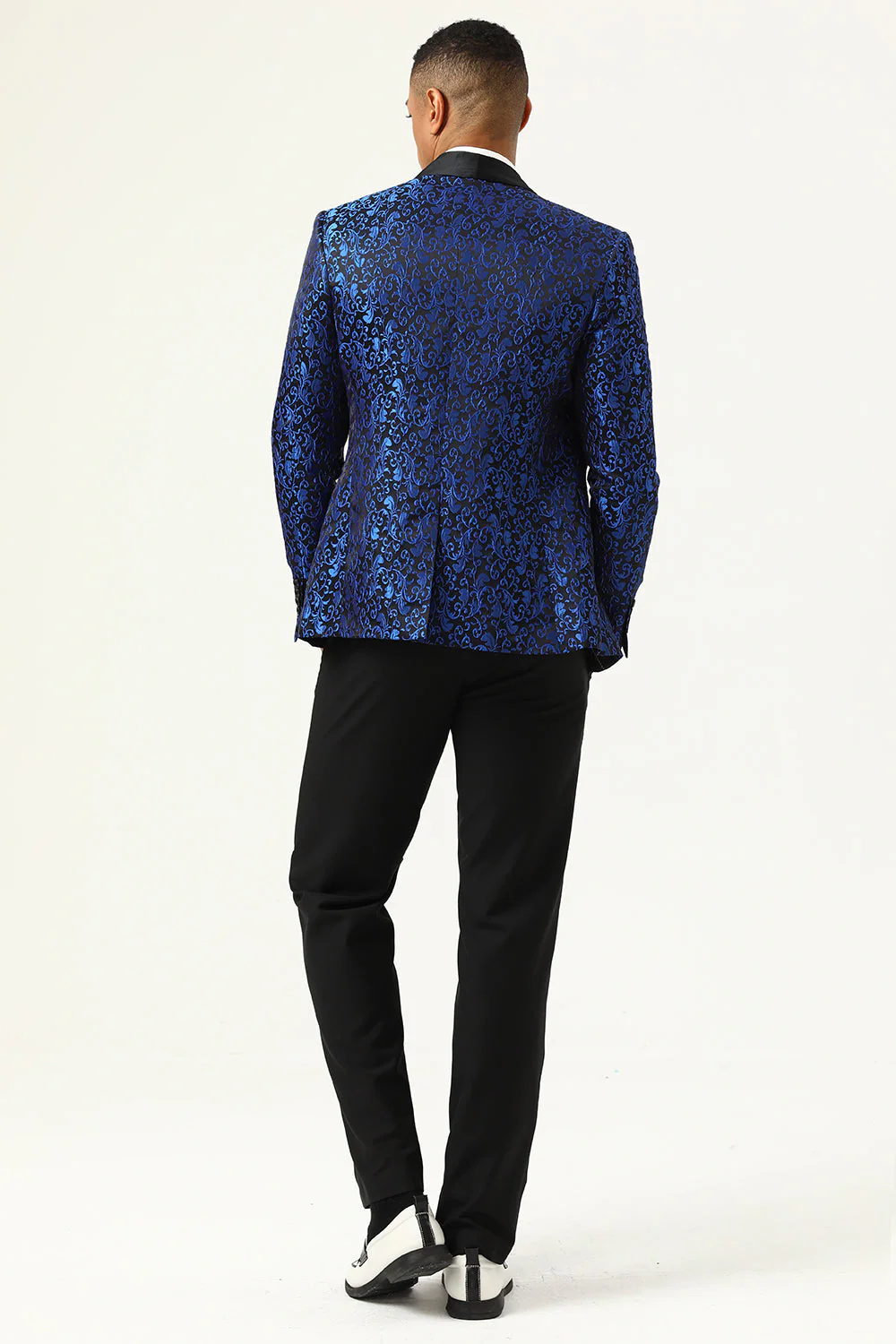 Un bouton Châle blanc Revers Jacquard Blazer de bal pour hommes - Image 13