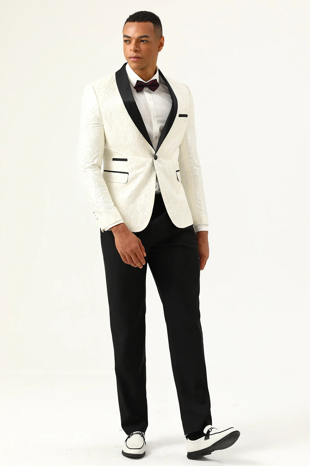 Un bouton Châle blanc Revers Jacquard Blazer de bal pour hommes - Image 5