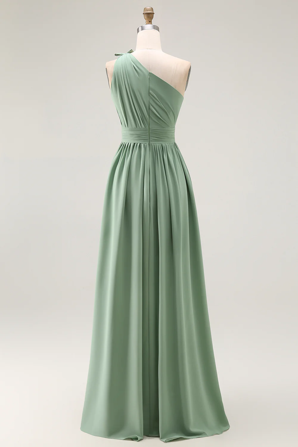 Robe de demoiselle d'honneur vert émeraude une ligne à épaule unique ruchée avec fente - Image 4