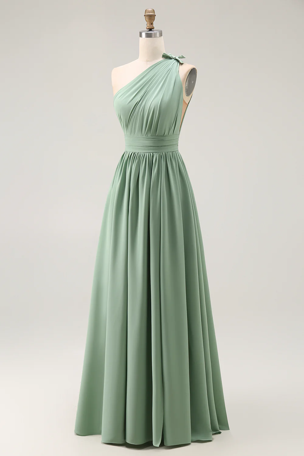 Robe de demoiselle d'honneur vert émeraude une ligne à épaule unique ruchée avec fente - Image 5