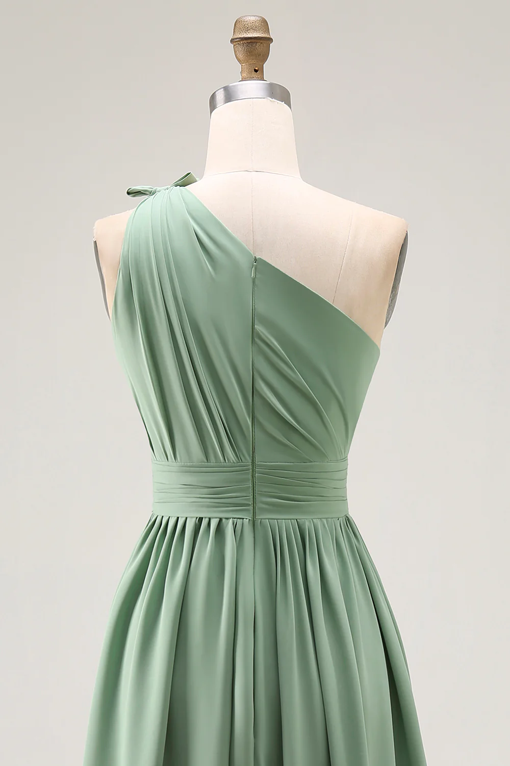 Robe de demoiselle d'honneur vert émeraude une ligne à épaule unique ruchée avec fente - Image 7
