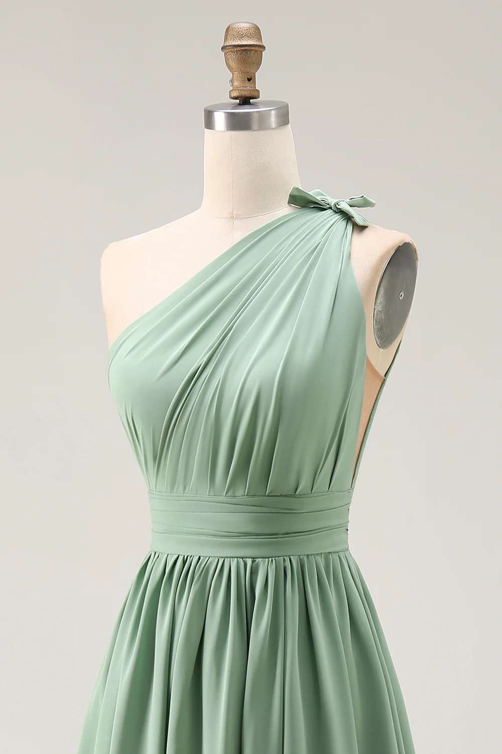 Robe de demoiselle d'honneur vert émeraude une ligne à épaule unique ruchée avec fente - Image 8