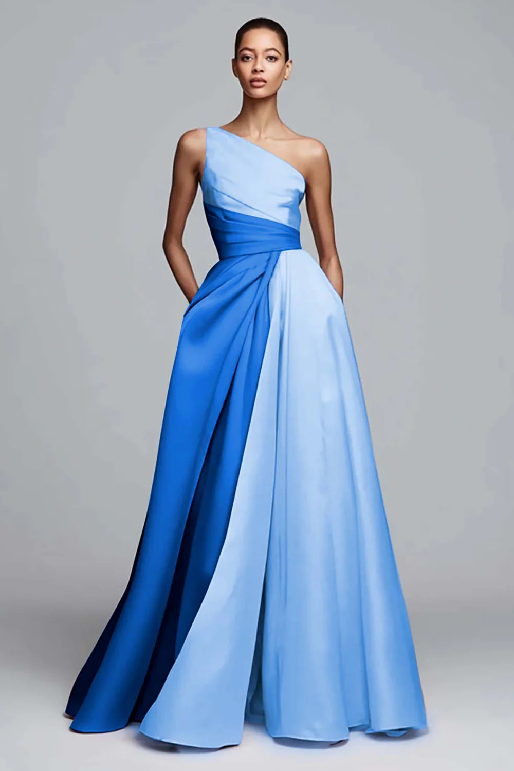 Robe formelle rose ligne A à une épaule froncée - Image 12