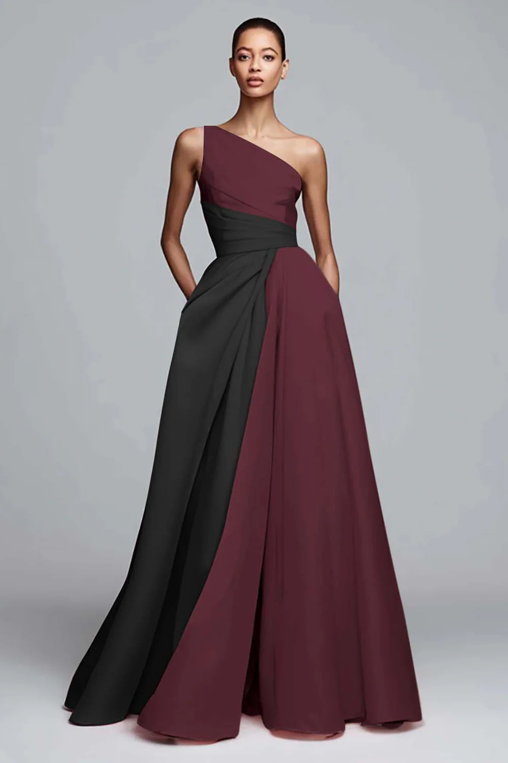 Robe formelle rose ligne A à une épaule froncée - Image 4