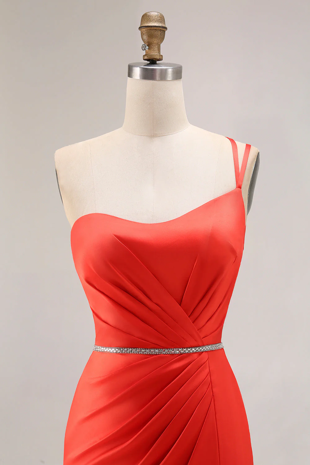 Robe de soirée sirène orange perlée à une épaule avec fente longue - Image 4