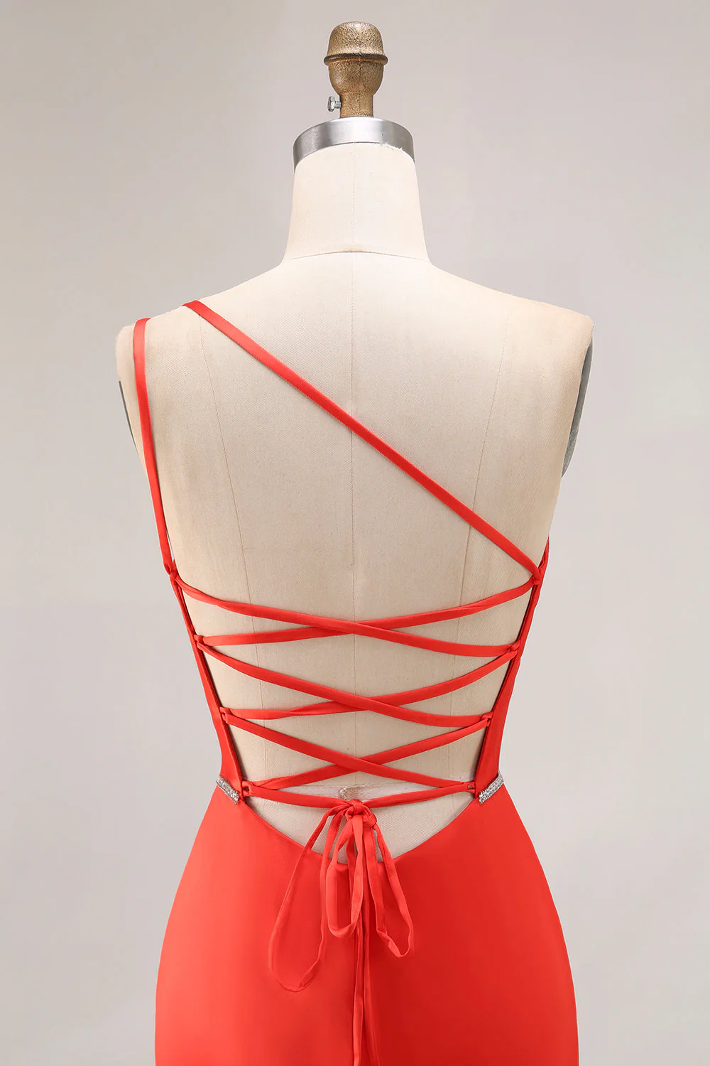 Robe de soirée sirène orange perlée à une épaule avec fente longue - Image 5