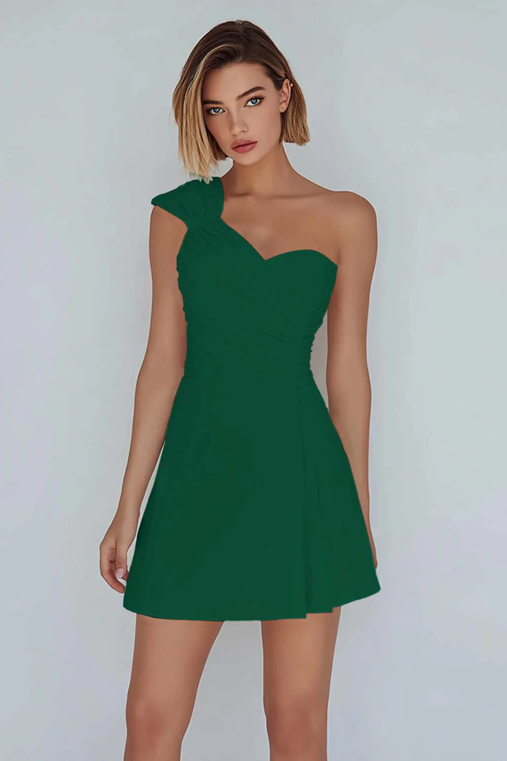 Une Épaule Une Ligne Froncée Petite Robe Blanche - Image 10