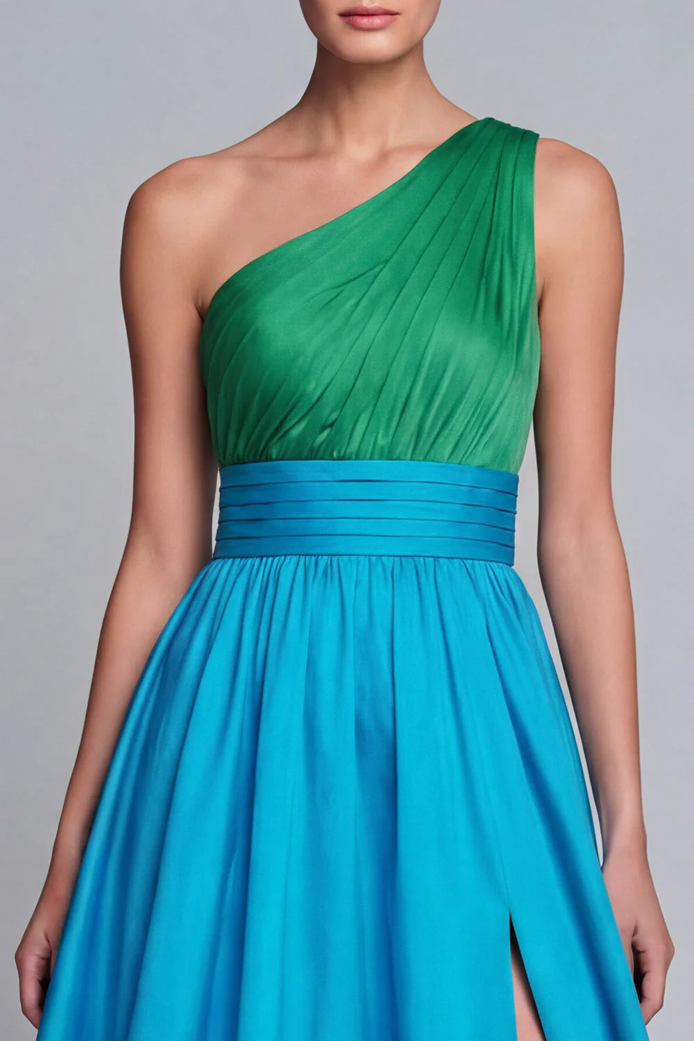 Une épaule verte et bleue, longue robe formelle avec fente - Image 3