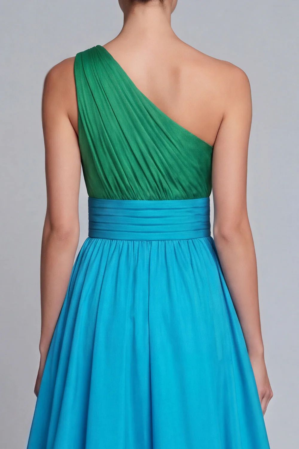 Une épaule verte et bleue, longue robe formelle avec fente - Image 4