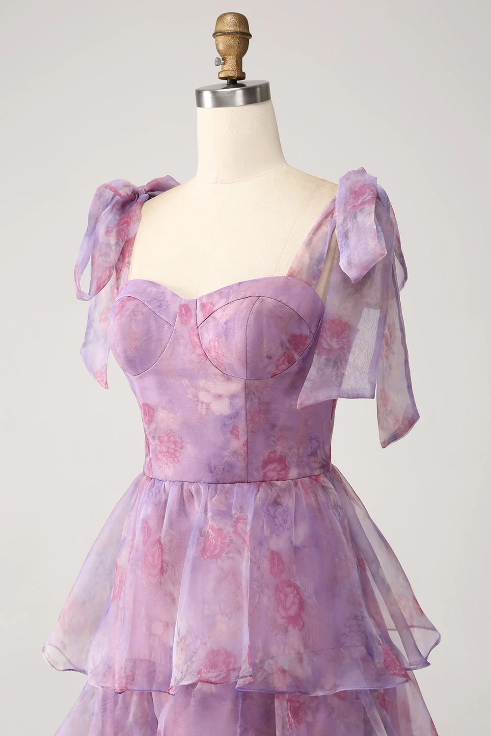 Une ligne à plusieurs niveaux violet imprimé thé-longueur longue robe de Soirée - Image 6