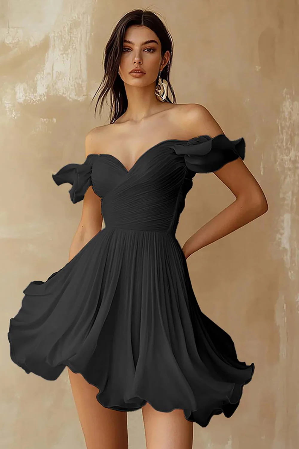 Robe blanche plissée à volants et épaules dénudées - Image 4