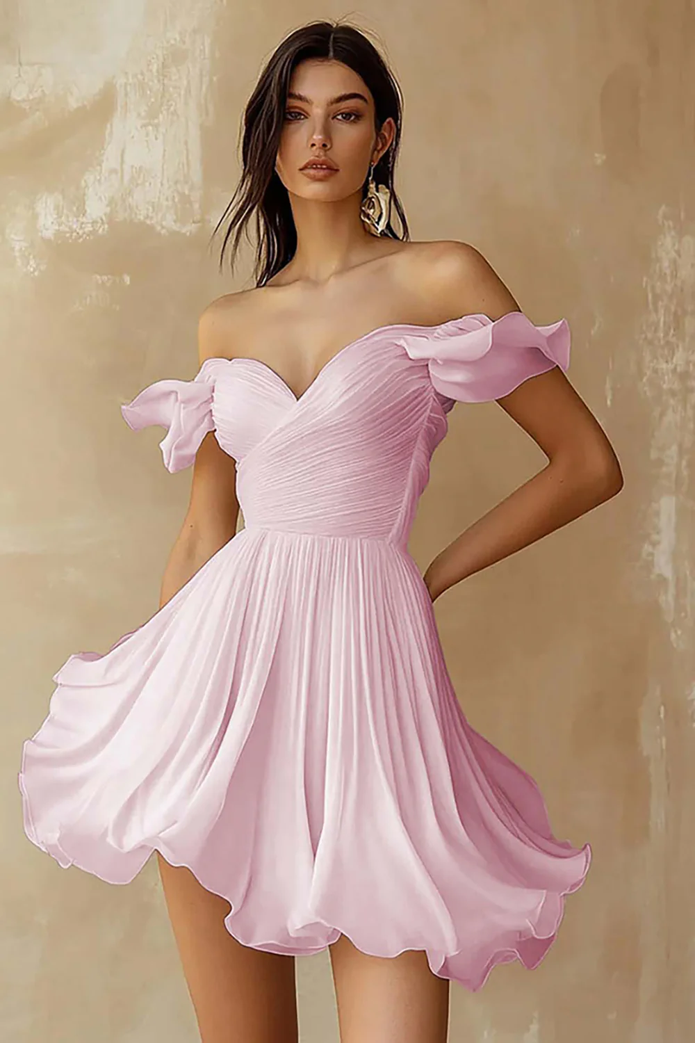 Robe blanche plissée à volants et épaules dénudées - Image 5