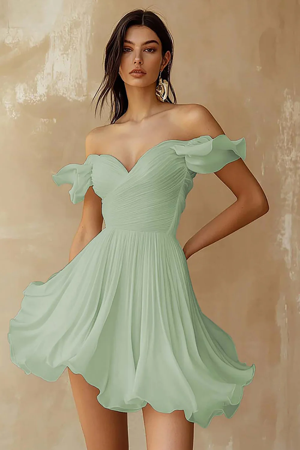 Robe blanche plissée à volants et épaules dénudées - Image 7