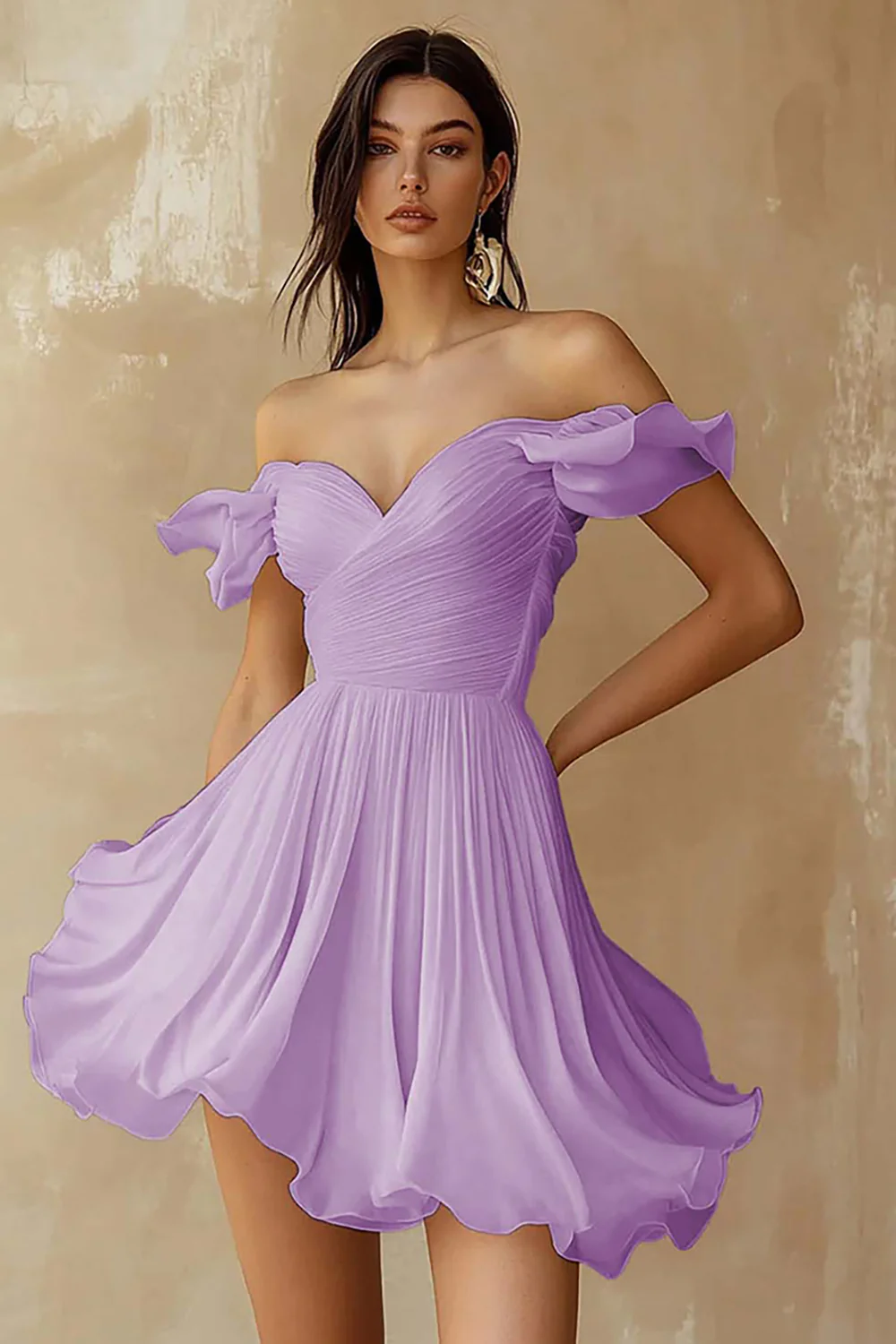 Robe blanche plissée à volants et épaules dénudées - Image 8