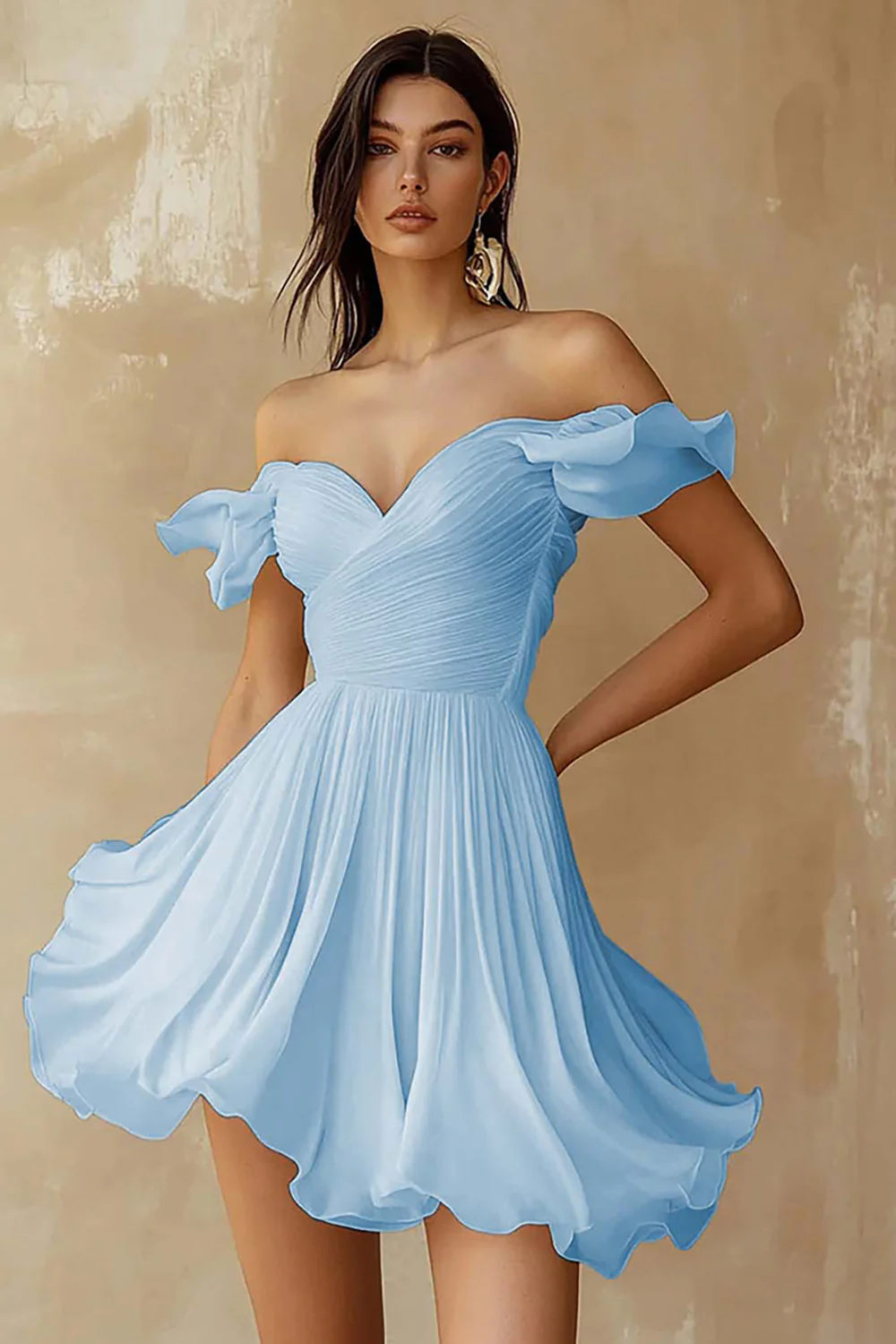Robe blanche plissée à volants et épaules dénudées - Image 9