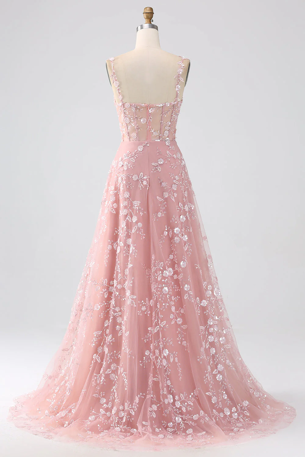Une ligne blush spaghetti bretelles sequin corset Robe De Soirée avec fente - Image 4