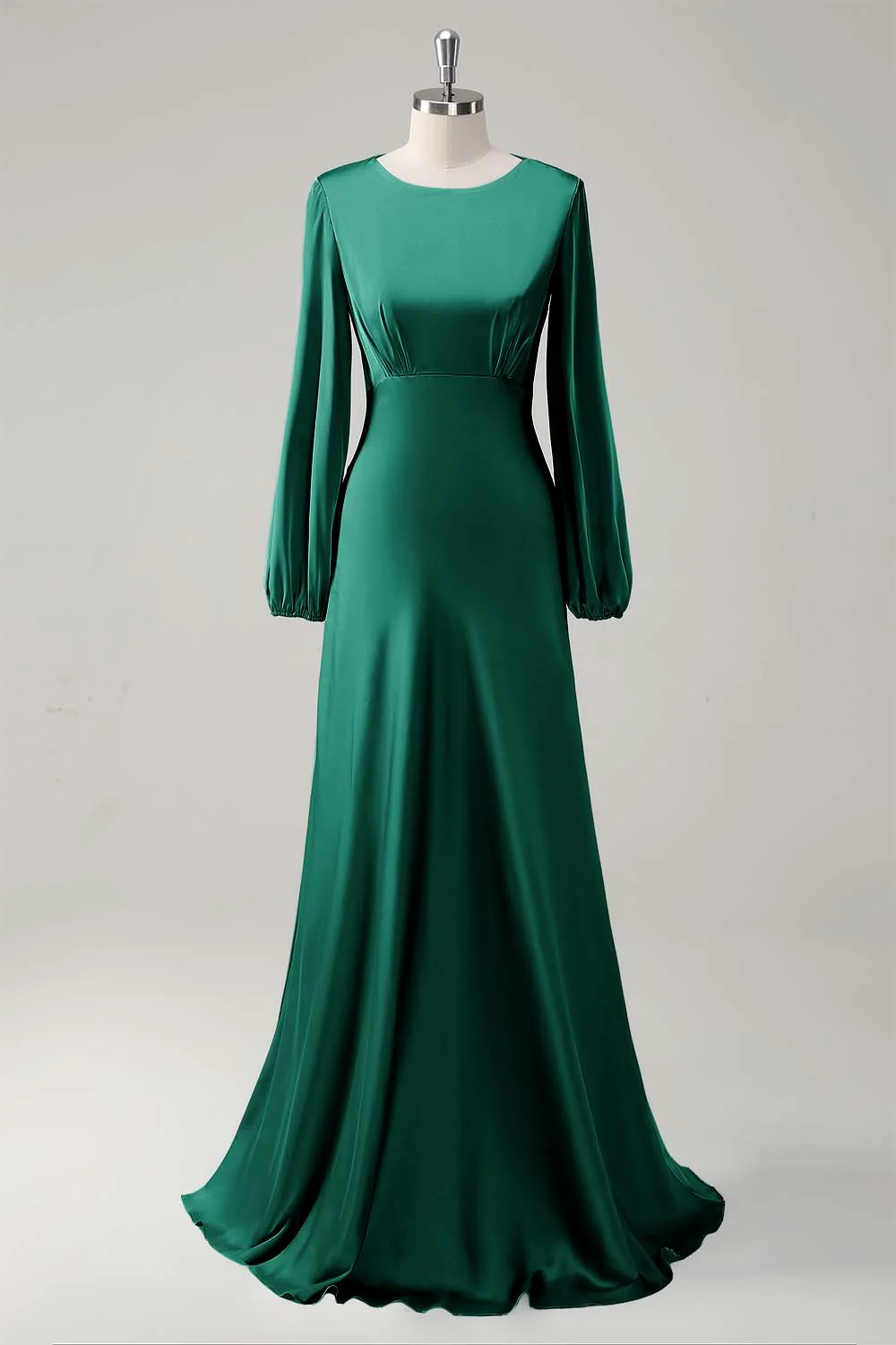Une ligne col rond manches longues robe de demoiselle d’honneur sauge - Image 11