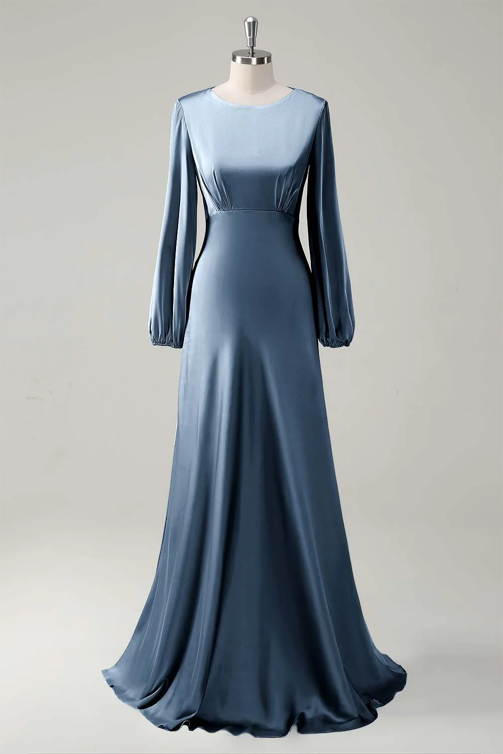 Une ligne col rond manches longues robe de demoiselle d’honneur sauge - Image 15