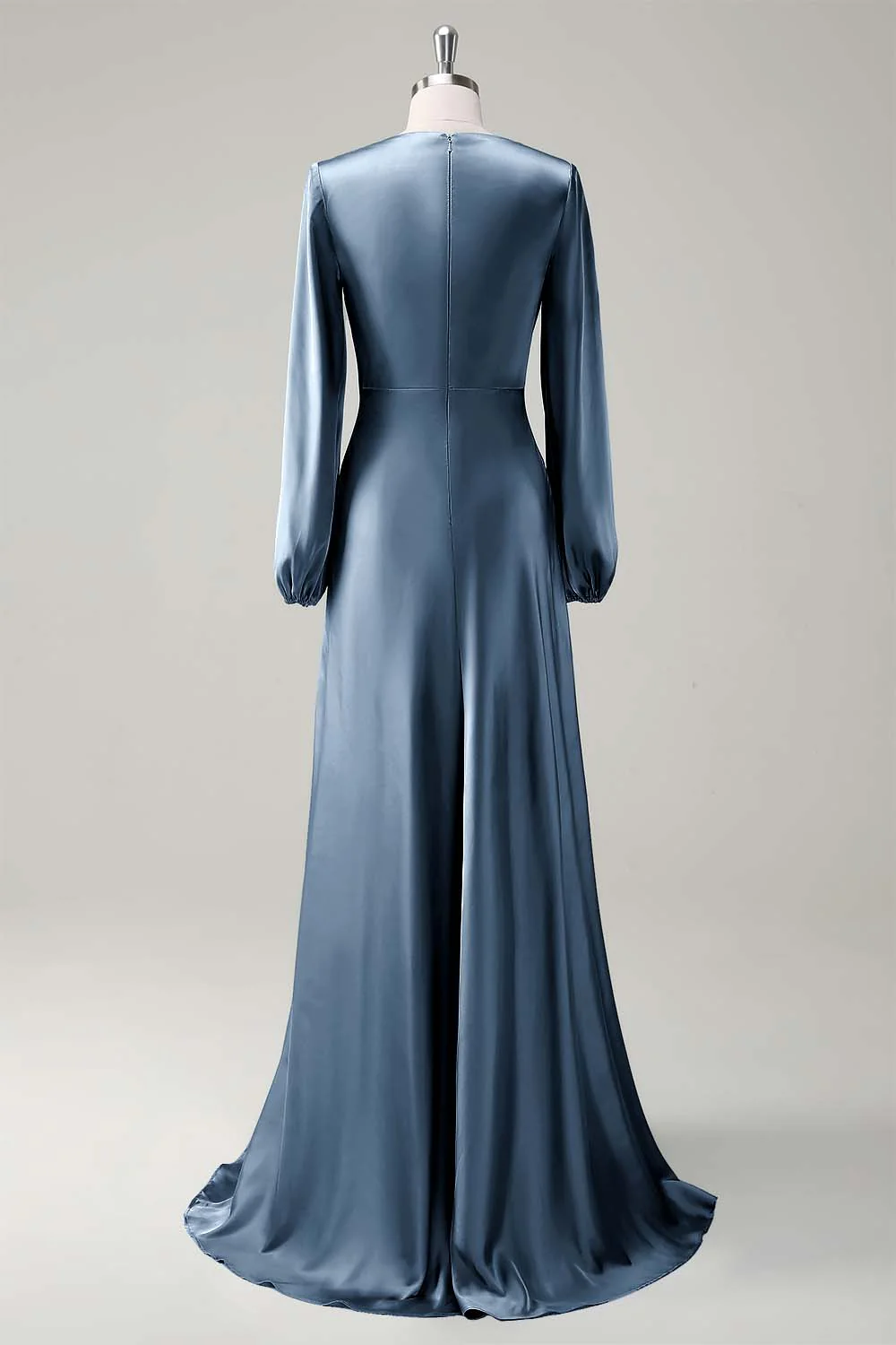 Une ligne col rond manches longues robe de demoiselle d’honneur sauge - Image 16