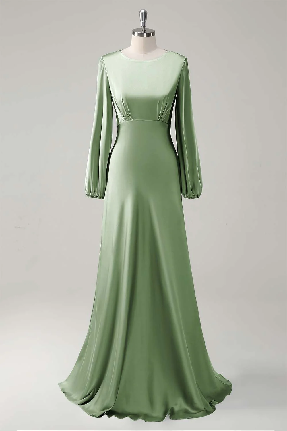 Une ligne col rond manches longues robe de demoiselle d’honneur sauge - Image 17