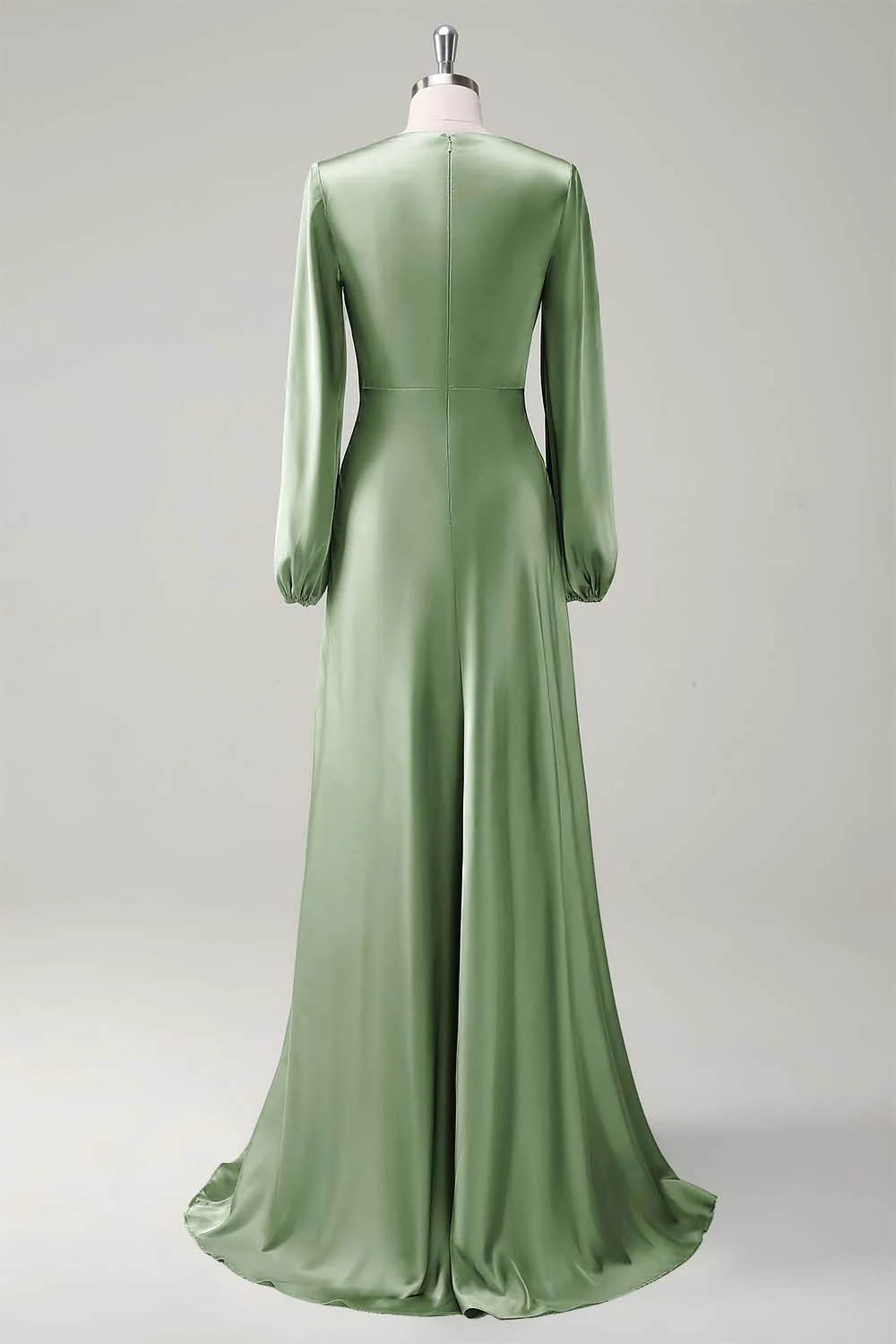 Une ligne col rond manches longues robe de demoiselle d’honneur sauge - Image 18