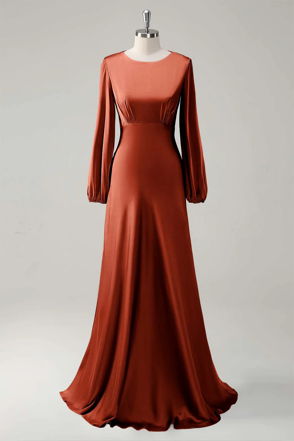 Une ligne col rond manches longues robe de demoiselle d’honneur sauge - Image 19