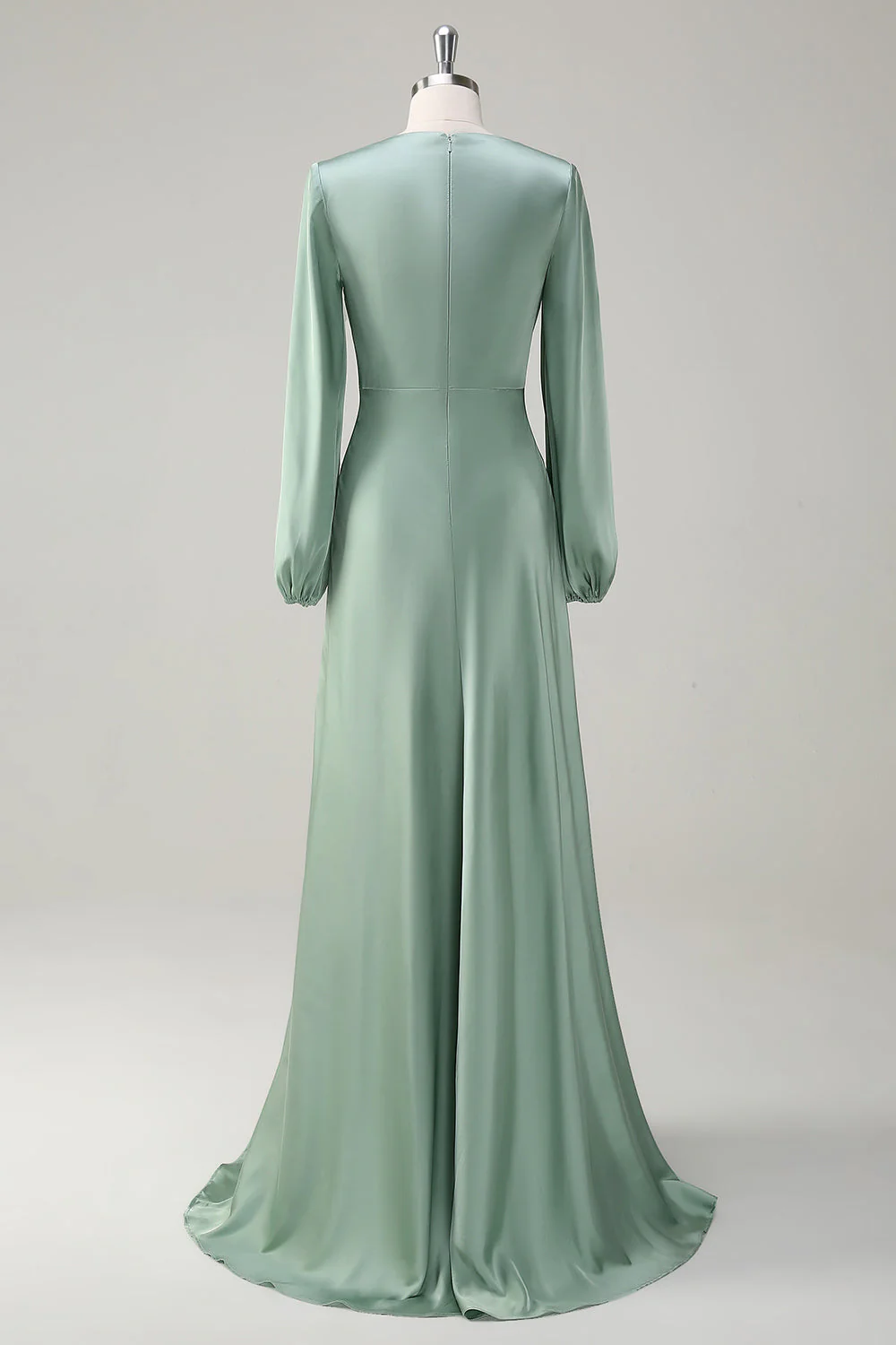 Une ligne col rond manches longues robe de demoiselle d’honneur sauge - Image 2