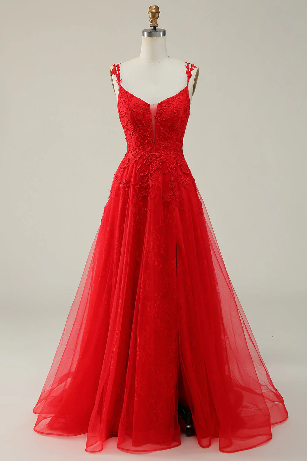 Une ligne de bretelles spaghetti Vert foncé Robe de Soirée longue avec appliques - Image 7