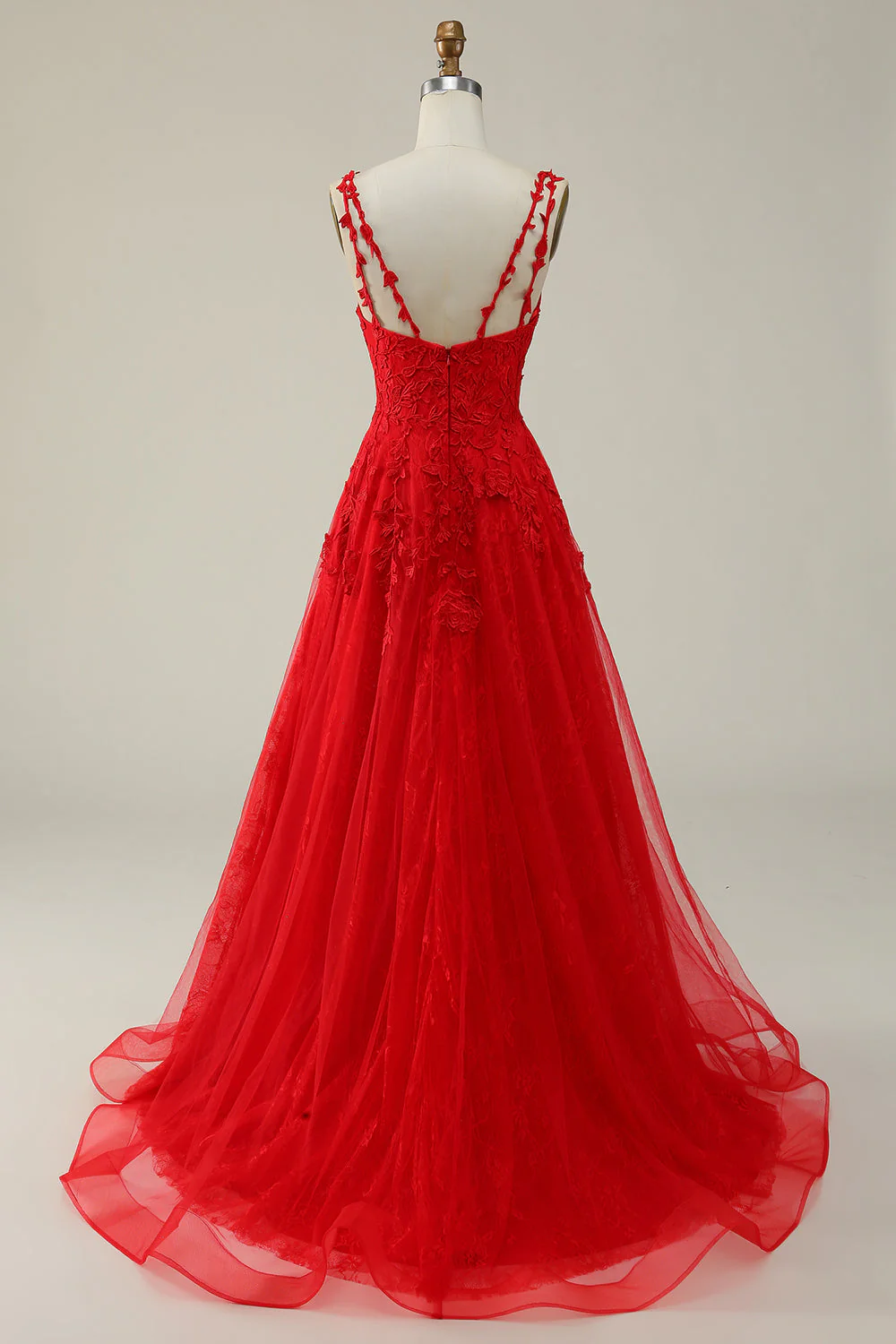 Une ligne de bretelles spaghetti Vert foncé Robe de Soirée longue avec appliques - Image 8