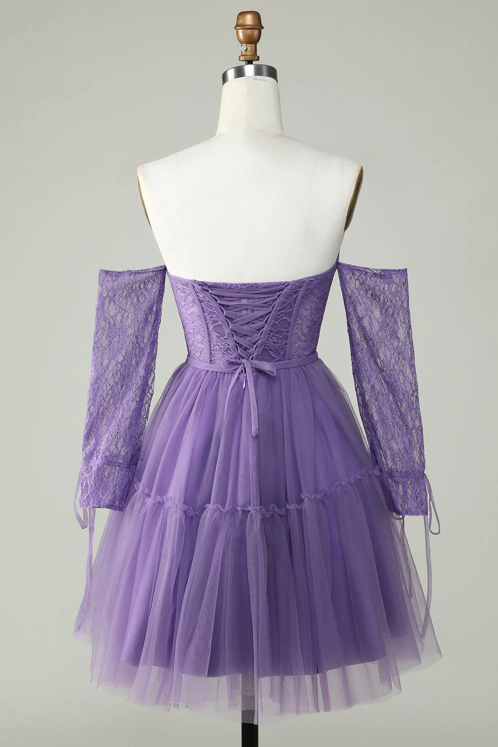 Une ligne de l’épaule Corset violet Robe Cocktail avec manches longues - Image 2